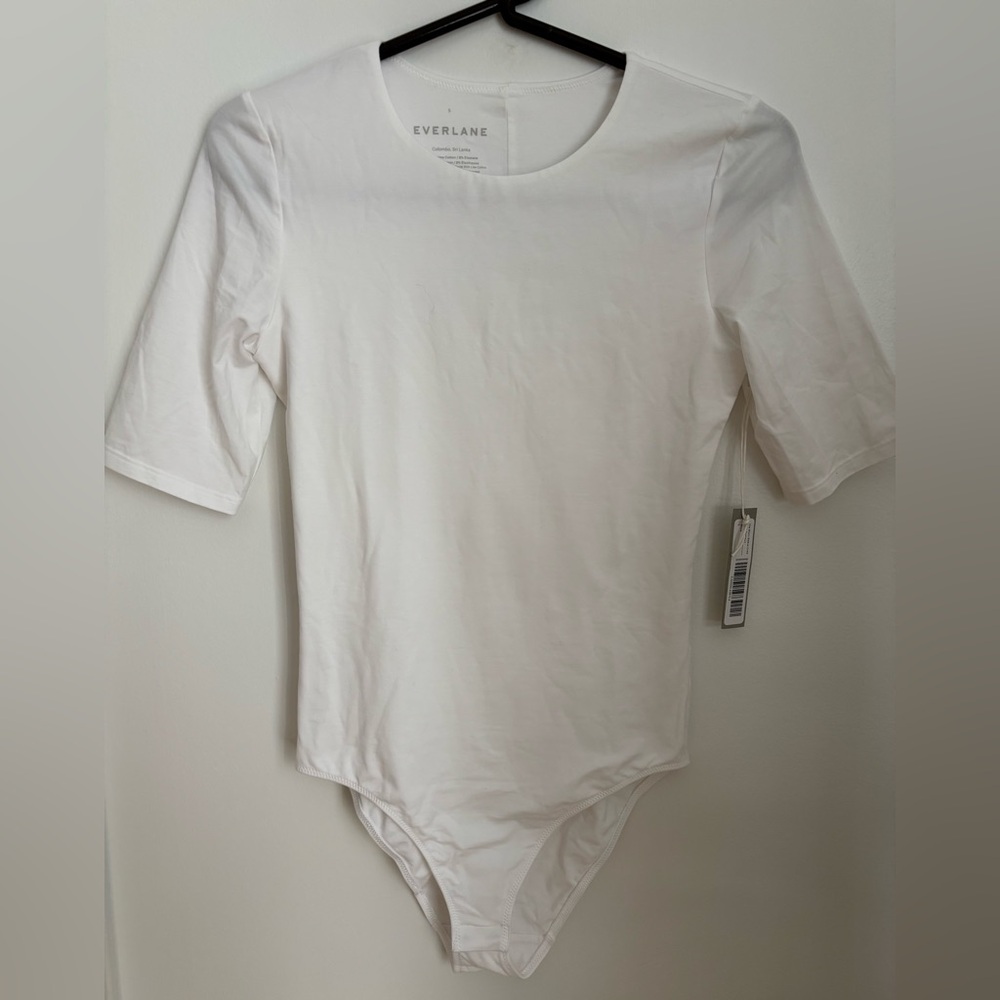 Everlane The Short-Sleeve Crew Neck Bodysuit white bikini